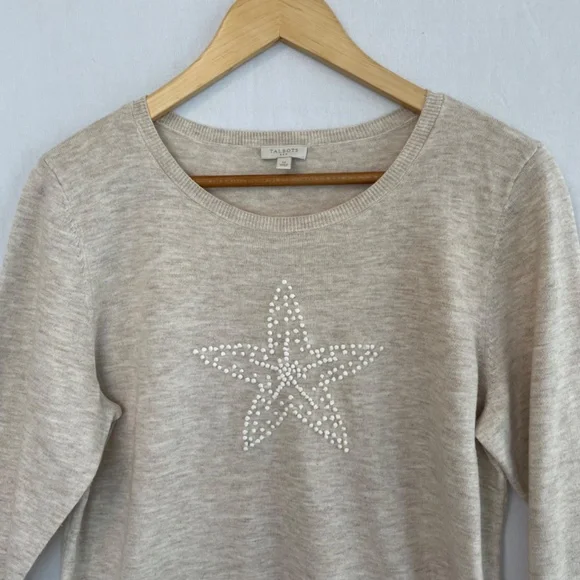 Talbots Lightweight Knit Novelty Sweater Starfish Tan Size Medium - Picture 2 of 6